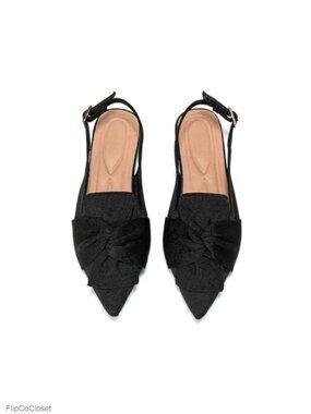 Women's Knit Pointed Toe Flats Buckle Ankle Strap Slingback Shoe